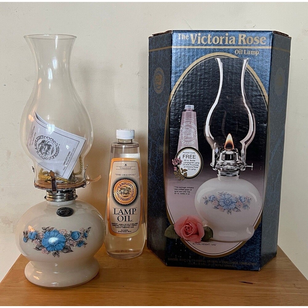 Lamplight Farms Victoria Rose Hurricane Oil Lamp Gift Set With Box And Oil